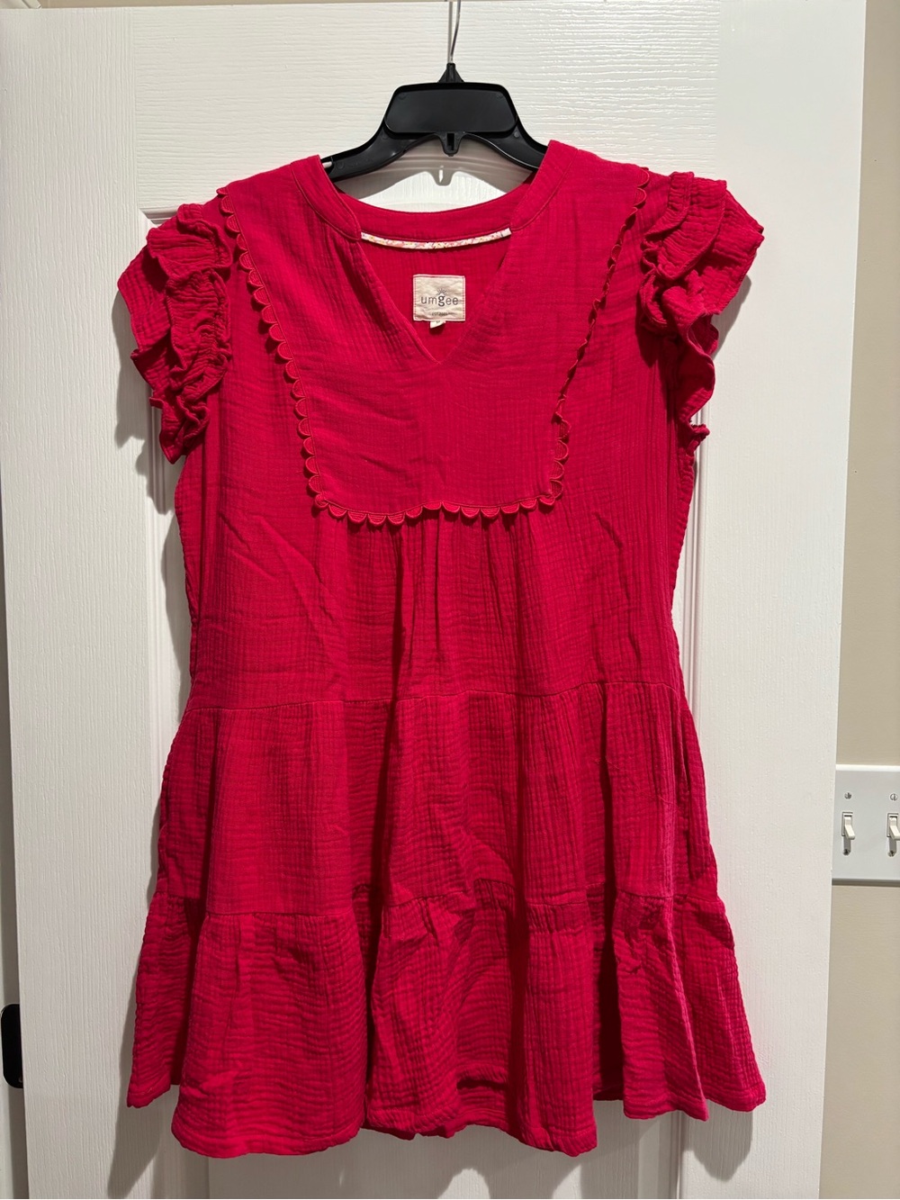 Umgee Bright Pink Ruffle Sleeve Tiered women’s Dress
